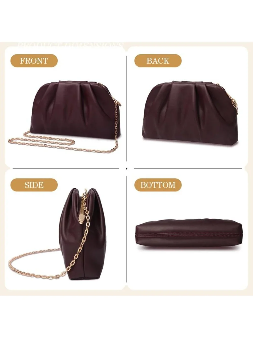 👜 Women's Wine Red Soft Pleated PU Wedding Clutch Elegant Evening Clutch Purse